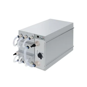 Bitmain Antminer S21 XP Hydro (395TH/s) liquid-cooled Bitcoin miner, featuring a fanless design with water connection nozzles for ultimate industrial efficiency.