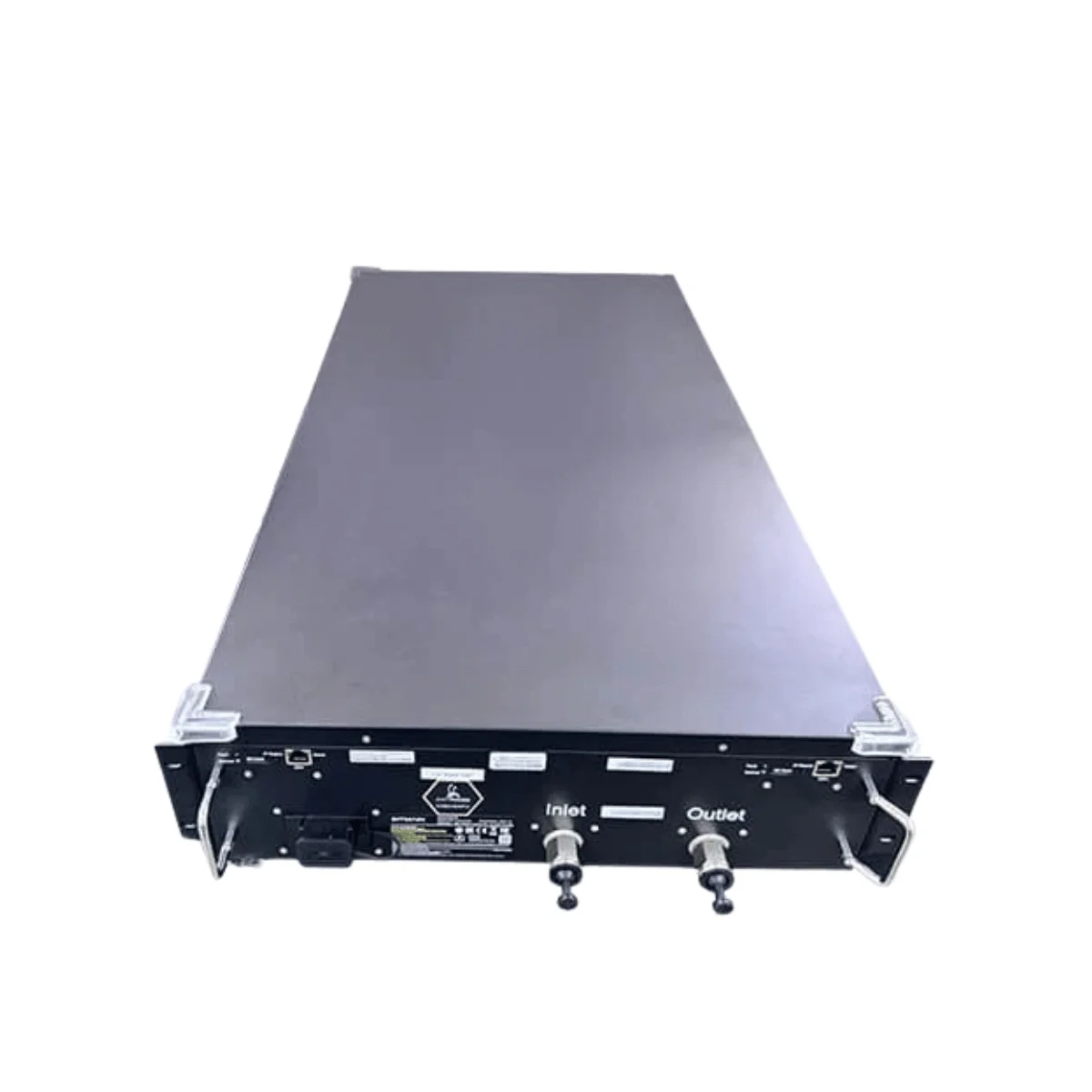 Front view of the Bitmain Antminer S21e XP Hydro 3U (860 TH/s), a rack-mountable liquid-cooled Bitcoin miner designed for high-density data centers.