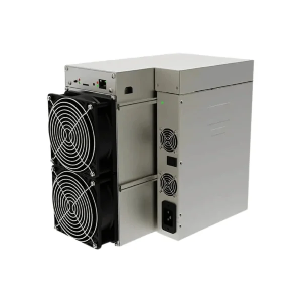 Studio shot of the IceRiver AE2 (720 MH/s) ASIC miner, featuring a silver dual-fan cooling design and high-efficiency performance.