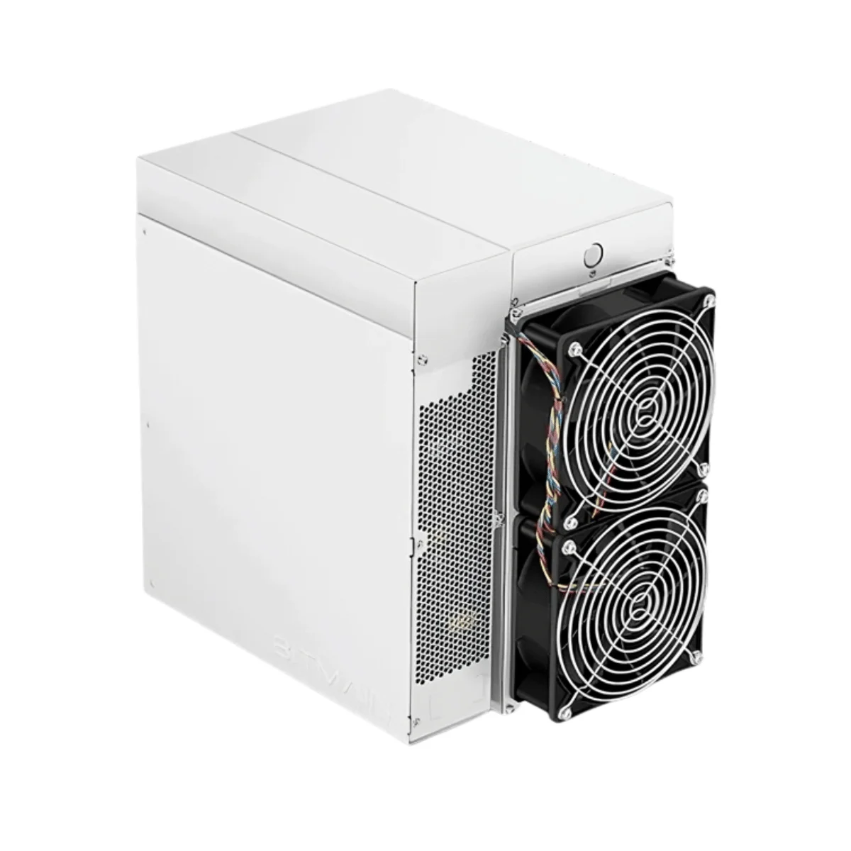 Front view of the Bitmain Antminer S19 XP (141 TH/s) ASIC miner, known for its industry-leading power efficiency and high hashrate.